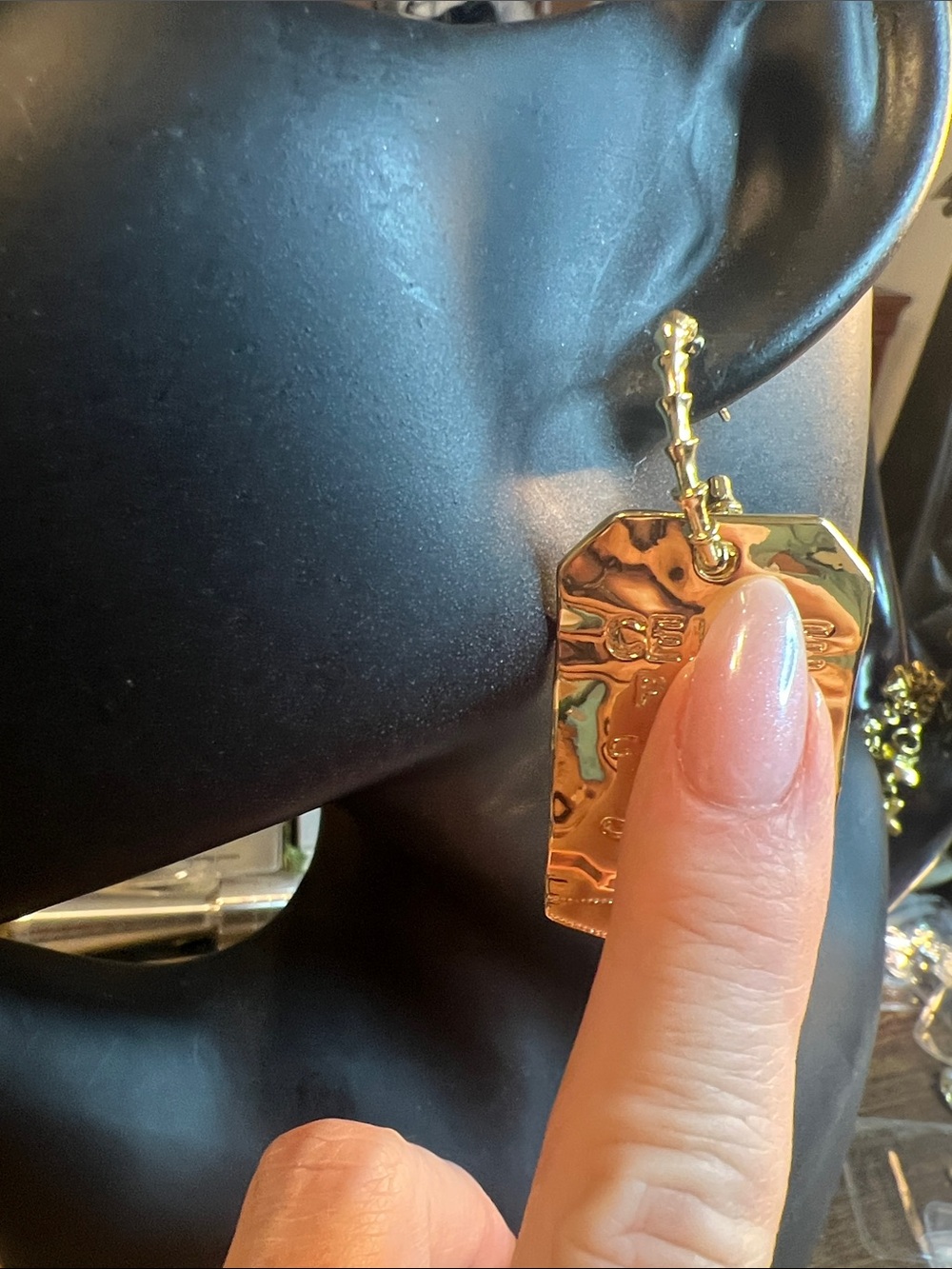 Gold-tone Textured Tag Drop Earrings - Women's Jewelry